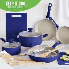 GreenLife Soft Grip Healthy Ceramic Nonstick 23 Piece Kitchen Cookware Pots and Frying Sauce Saute Pans Set with Kitchen Utensils, PFAS-Free, Dishwasher Safe, Pink