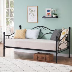 VECELO Twin Trundle Bed Frame Only/Roll Out/Enhanced & Up-Graded Metal Slats Support with Lockable Casters, White