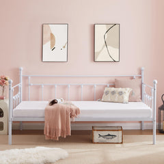 VECELO Twin Trundle Bed Frame Only/Roll Out/Enhanced & Up-Graded Metal Slats Support with Lockable Casters, White