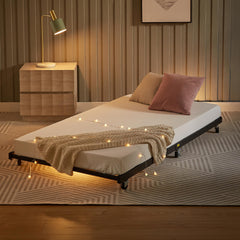 VECELO Twin Trundle Bed Frame Only/Roll Out/Enhanced & Up-Graded Metal Slats Support with Lockable Casters, White