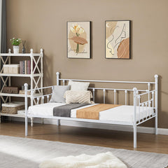 VECELO Twin Trundle Bed Frame Only/Roll Out/Enhanced & Up-Graded Metal Slats Support with Lockable Casters, White