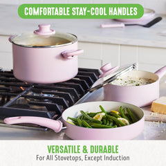 GreenLife Soft Grip Healthy Ceramic Nonstick 23 Piece Kitchen Cookware Pots and Frying Sauce Saute Pans Set with Kitchen Utensils, PFAS-Free, Dishwasher Safe, Pink