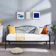 VECELO Twin Trundle Bed Frame Only/Roll Out/Enhanced & Up-Graded Metal Slats Support with Lockable Casters, White