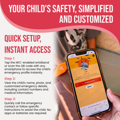 Smart Bands for Kids if Lost, Child Safety ID Wristband, NFC Bracelet for Children, Smart Medical ID Band, Lost Kids ID Bracelet, Disney Essentials for Kids, QR Identification, Waterproof (Pink)