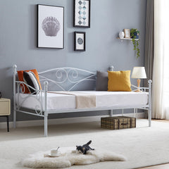 VECELO Twin Trundle Bed Frame Only/Roll Out/Enhanced & Up-Graded Metal Slats Support with Lockable Casters, White