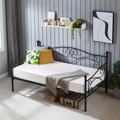 VECELO Twin Trundle Bed Frame Only/Roll Out/Enhanced & Up-Graded Metal Slats Support with Lockable Casters, White