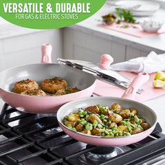 GreenLife Soft Grip Healthy Ceramic Nonstick 23 Piece Kitchen Cookware Pots and Frying Sauce Saute Pans Set with Kitchen Utensils, PFAS-Free, Dishwasher Safe, Pink