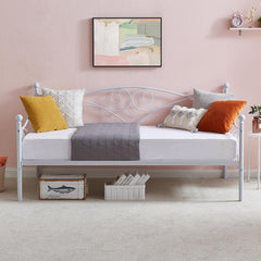 VECELO Twin Trundle Bed Frame Only/Roll Out/Enhanced & Up-Graded Metal Slats Support with Lockable Casters, White