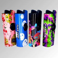 FLKR LYTR® Fidget Spinner Lighter Case 4 pack for Bic Lighter® Case Pink Alien, Trippy, Large Mushroom Garden, So High