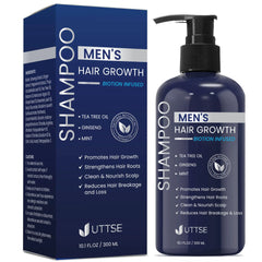 Biotin Hair Growth Shampoo for Men: Natural Thickening Shampoo with Tea Tree Oil Ginseng Mint for Hair Loss and Thinning Hair - 10.1 fl.oz