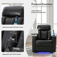 Premium Power Recliner With Storage Arms, Cupholders, Swivel Tray Table And Cell Phone Stand,Black