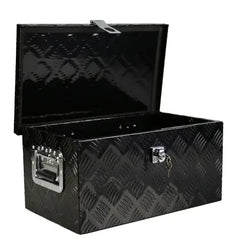 20 Inch Black Aluminum Tool Long Box 5 Bar Tread Flat Box For Truck Car Outdoor Trailer Pickup Underbody RV ATV Storage Tools Organizer With Lock Side Handle And Keys