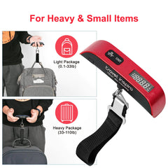travel inspira Luggage Scale, Portable Digital Hanging Baggage Scale for Travel, Suitcase Weight Scale with Rubber Paint, 110 Pounds, Battery Included Red