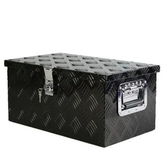 20 Inch Black Aluminum Tool Long Box 5 Bar Tread Flat Box For Truck Car Outdoor Trailer Pickup Underbody RV ATV Storage Tools Organizer With Lock Side Handle And Keys