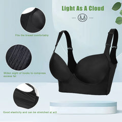 Women's Push Up Bra,Full-Coverage Underwire Bra,Hide Back Fat Deep Cup Bra,Smoothing T-Shirt Bra,Sculpting Uplift Bra (44) A Black