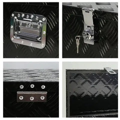 20 Inch Black Aluminum Tool Long Box 5 Bar Tread Flat Box For Truck Car Outdoor Trailer Pickup Underbody RV ATV Storage Tools Organizer With Lock Side Handle And Keys