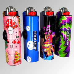 FLKR LYTR® Fidget Spinner Lighter Case 4 pack for Bic Lighter® Case Pink Alien, Trippy, Large Mushroom Garden, So High
