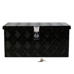 20 Inch Black Aluminum Tool Long Box 5 Bar Tread Flat Box For Truck Car Outdoor Trailer Pickup Underbody RV ATV Storage Tools Organizer With Lock Side Handle And Keys