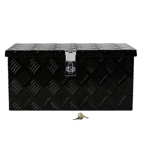 20 Inch Black Aluminum Tool Long Box 5 Bar Tread Flat Box For Truck Car Outdoor Trailer Pickup Underbody RV ATV Storage Tools Organizer With Lock Side Handle And Keys