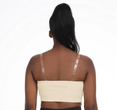 Women's Strapless Bra Comfortable Non-Slip Silicone Bandeau Bra Seamless Tube to Bra Medium Beige+beige