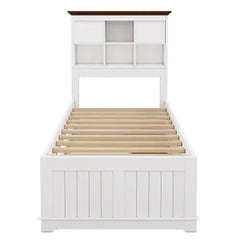Solid Pine Captain Bookcase Bed With Trundle Bed And 3 Spacious Under Bed Drawers In Casual,Twin, White Walnut