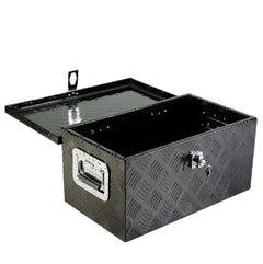20 Inch Black Aluminum Tool Long Box 5 Bar Tread Flat Box For Truck Car Outdoor Trailer Pickup Underbody RV ATV Storage Tools Organizer With Lock Side Handle And Keys