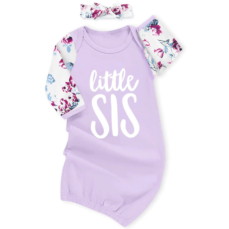 Newborn Baby Girl Little Sister Sleeper Gown Stripe Long Sleeve Nightgown Pajamas