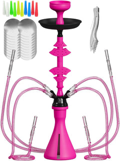 Hookah Set With Everything 4 Hose 50x Foil Big Silicone Bowl Pink Hookah Set